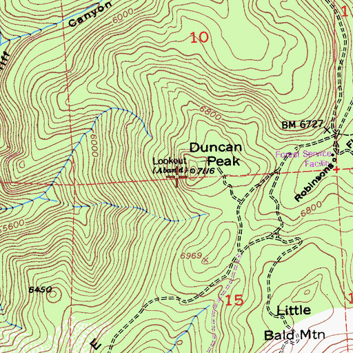 Topographic Map of Duncan Peak, CA