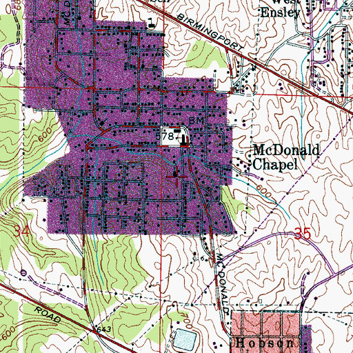 Topographic Map of Katherwood Baptist Church, AL