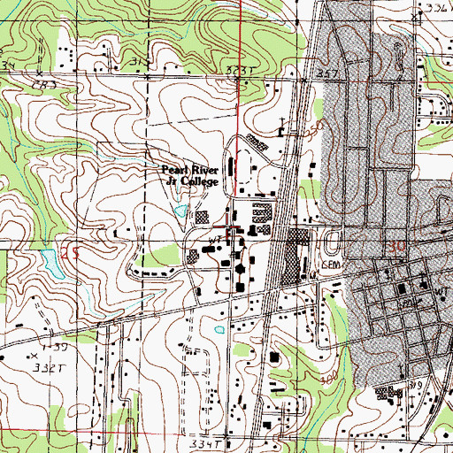 Topographic Map of Pearl River Community College Poplarville Campus Hancock Hall, MS