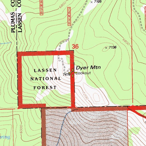 Topographic Map of Dyer Mountain, CA