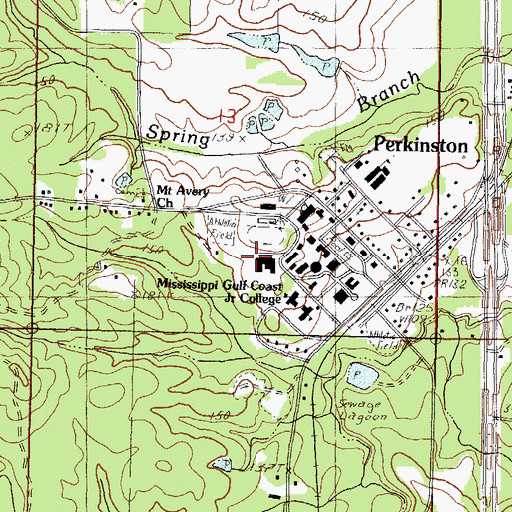 Topographic Map of Mississippi Gulf Coast Community College Perkinston Campus Weeks Hall, MS