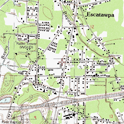 Topographic Map of Escatawpa Baptist Church, MS