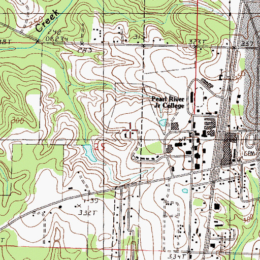 Topographic Map of Pearl River Community College Malone Chapel, MS