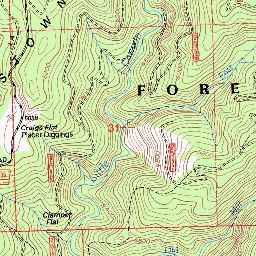 Topographic Map of East Branch Little Canyon Creek, CA