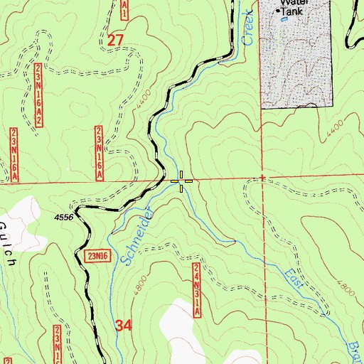 Topographic Map of East Branch Schneider Creek, CA