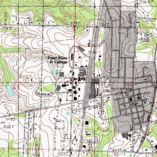 Topographic Map of Pearl River Community College Poplarville Campus Moody Hall, MS