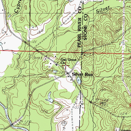 Topographic Map of Silver Run Baptist Church, MS
