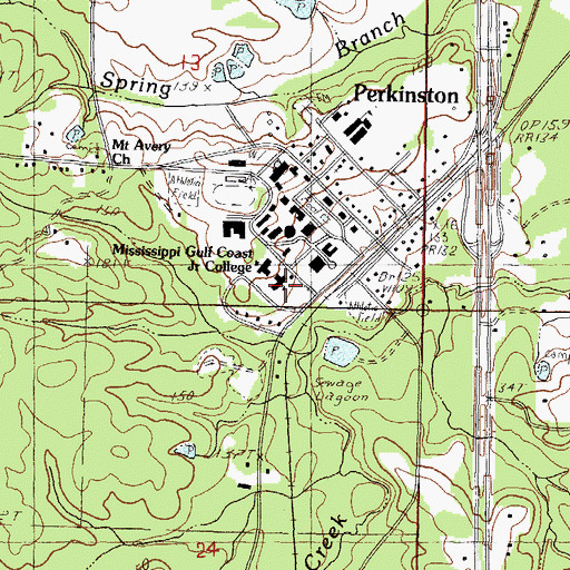 Topographic Map of Mississippi Gulf Coast Community College Perkinston Campus Hayden Hall, MS