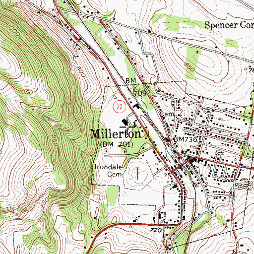 Topographic Map of Millerton Elementary School, NY