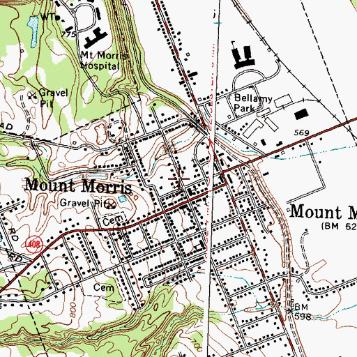 Topographic Map of United Church of Mount Morris, NY