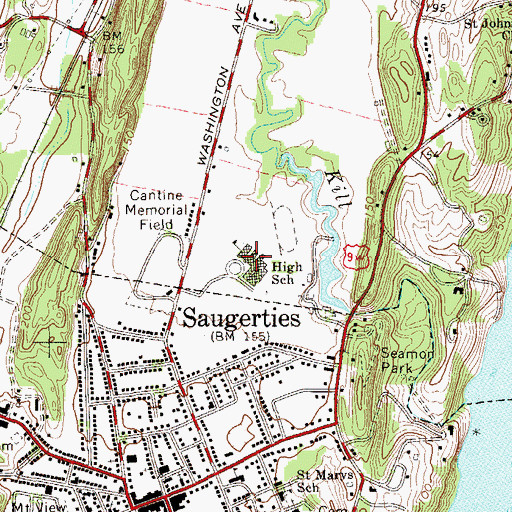 Topographic Map of Saugerties Junior High School, NY