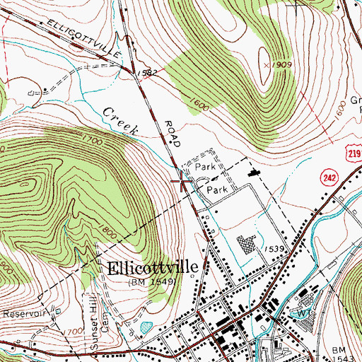 Topographic Map of Ellicottville Memorial Library, NY