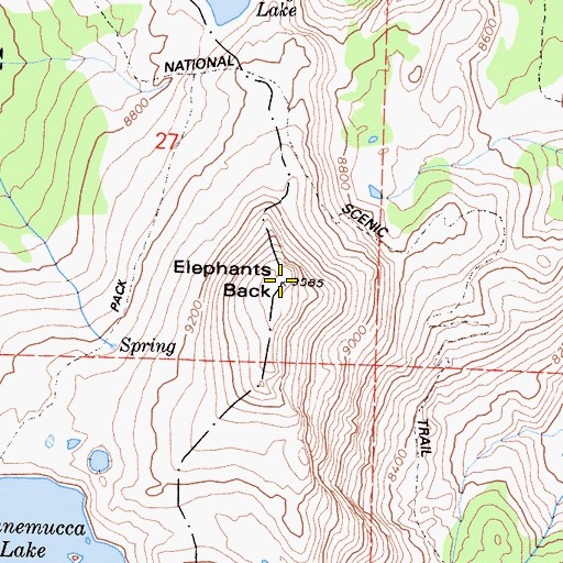Topographic Map of Elephants Back, CA