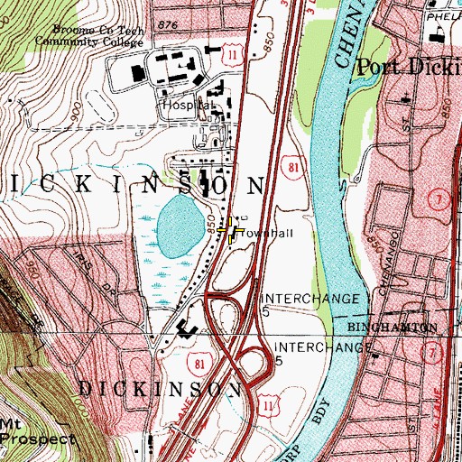 Topographic Map of Dickinson Town Hall, NY