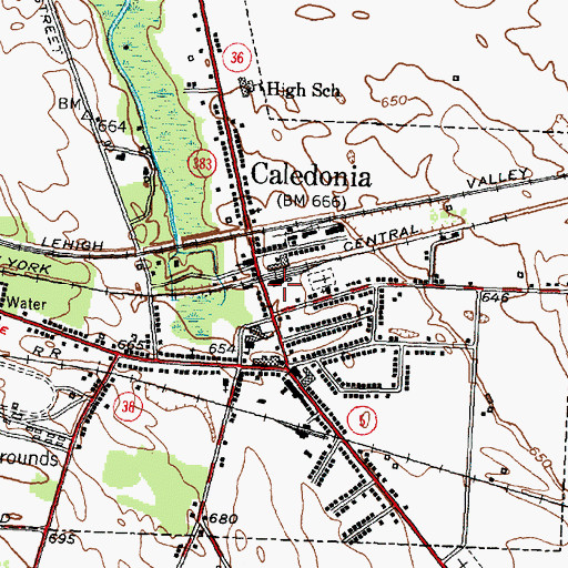 Topographic Map of Caledonia Post Office, NY