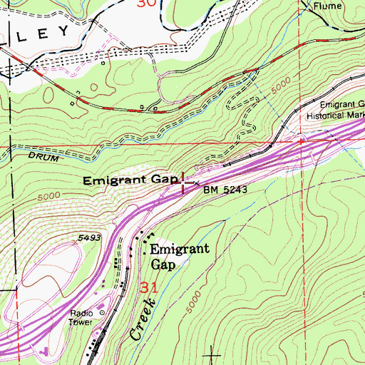Topographic Map of Emigrant Gap, CA