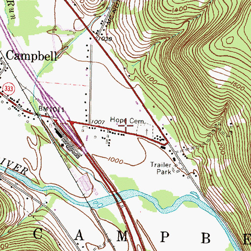 Topographic Map of Campbell Post Office, NY