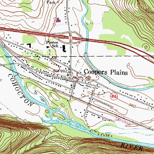 Topographic Map of Coopers Plains Post Office, NY