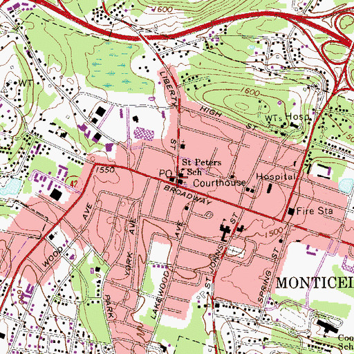 Topographic Map of Monticello Post Office, NY