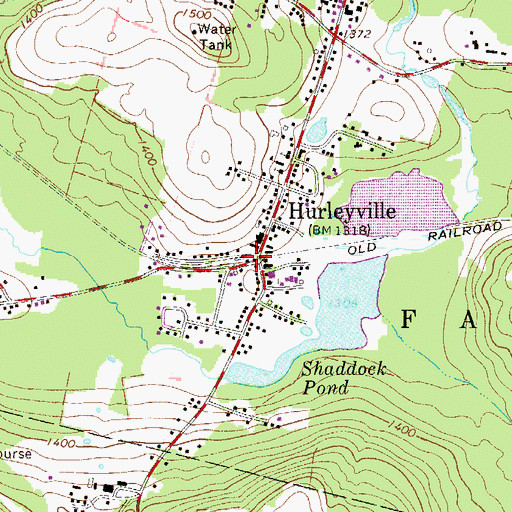 Topographic Map of Hurleyville Post Office, NY