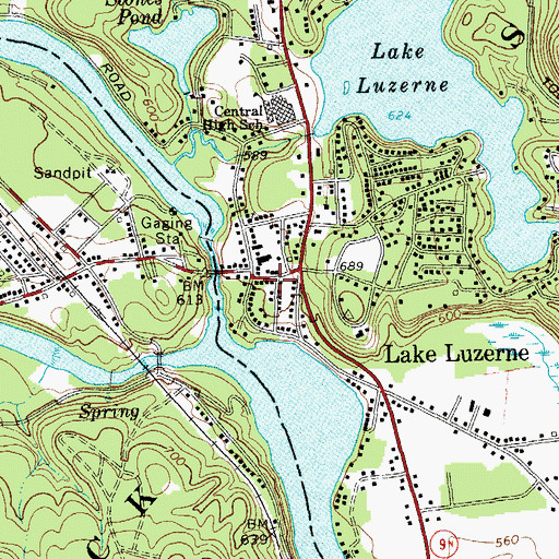 Topographic Map of Lake Luzerne Post Office, NY