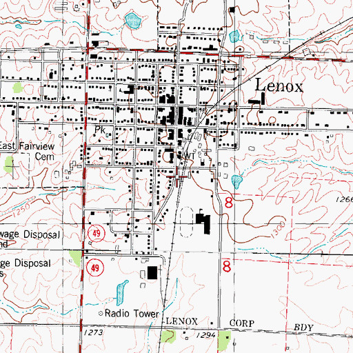 Topographic Map of Lenox Ambulance Service, IA