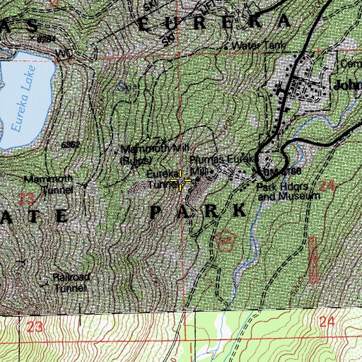 Topographic Map of Eureka Tunnel, CA