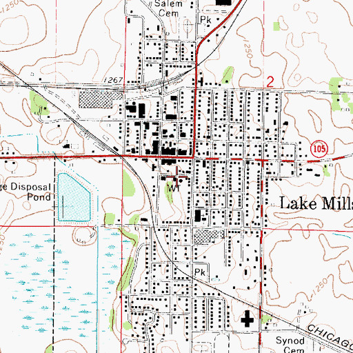 Topographic Map of Lake Mills Ambulance Service, IA