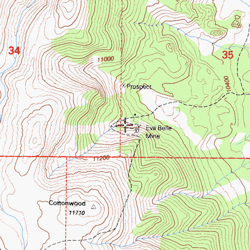 Topographic Map of Eva Belle Mine, CA