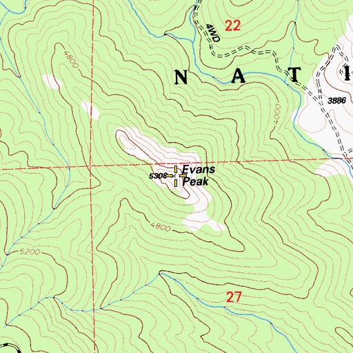 Topographic Map of Evans Peak, CA