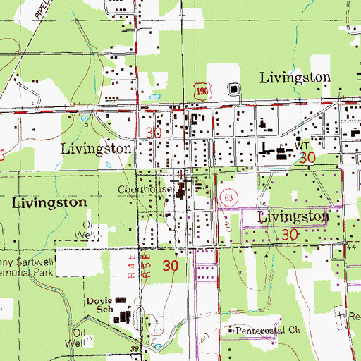 Topographic Map of Louisiana State University AgCenter Livingston Parish Office, LA
