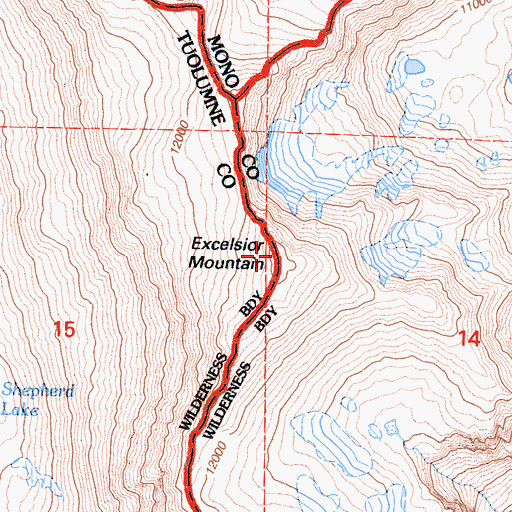Topographic Map of Excelsior Mountain, CA