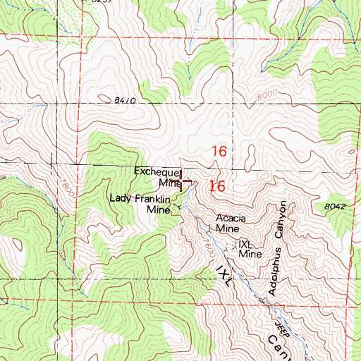 Topographic Map of Excheque Mine, CA