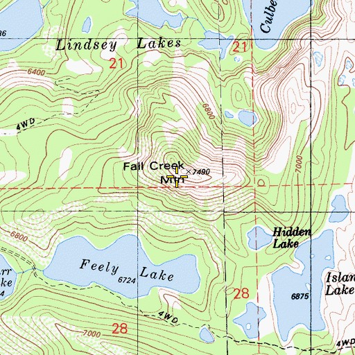 Topographic Map of Fall Creek Mountain, CA