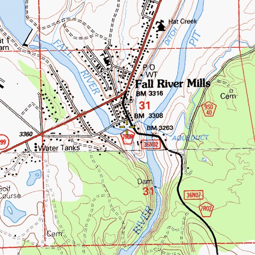Topographic Map of Fall River, CA