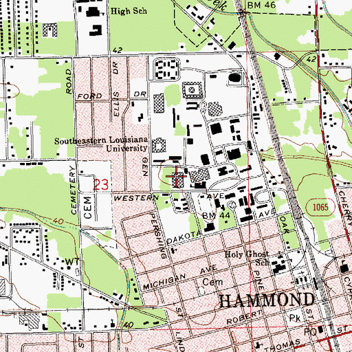 Topographic Map of Southeastern Louisiana University Post Office (historical), LA
