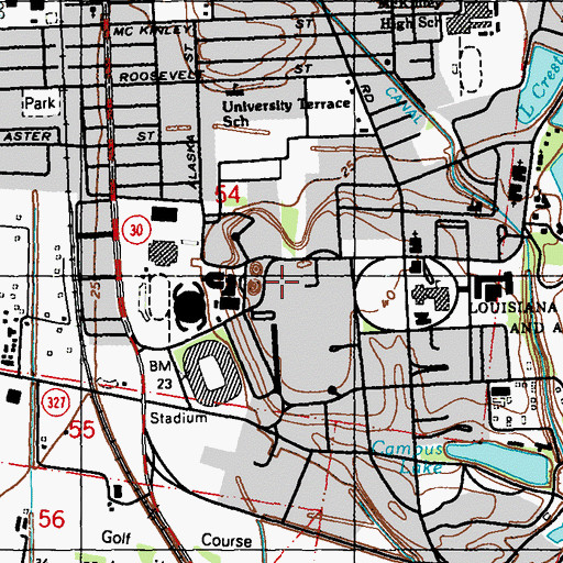 Topographic Map of Louisiana State University Peabody Hall, LA