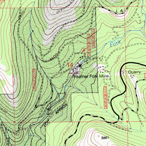 Topographic Map of Feather Fork Mine, CA