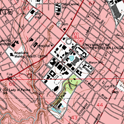 Topographic Map of University of Louisiana Lafayette Judice - Rickels Hall, LA