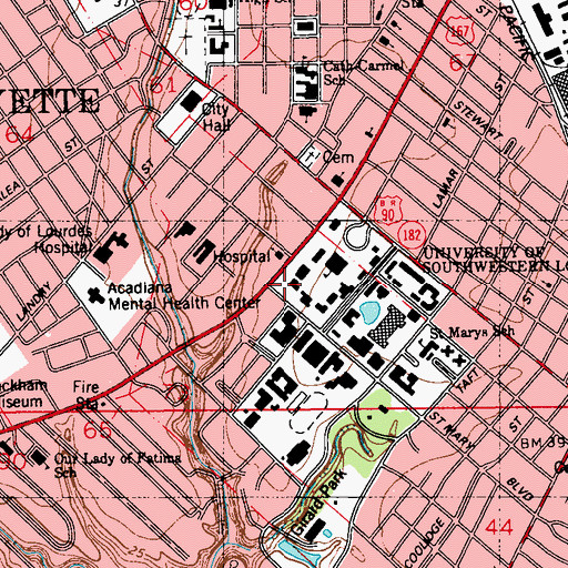 Topographic Map of University of Louisiana Lafayette Mouton Hall, LA
