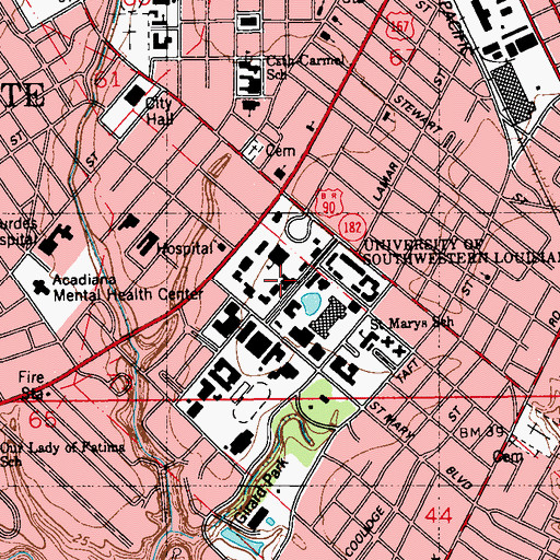 Topographic Map of University of Louisiana Lafayette O K Allen Hall, LA