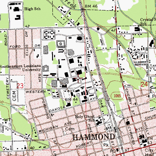 Topographic Map of Southeastern Louisiana University Campbell Hall, LA
