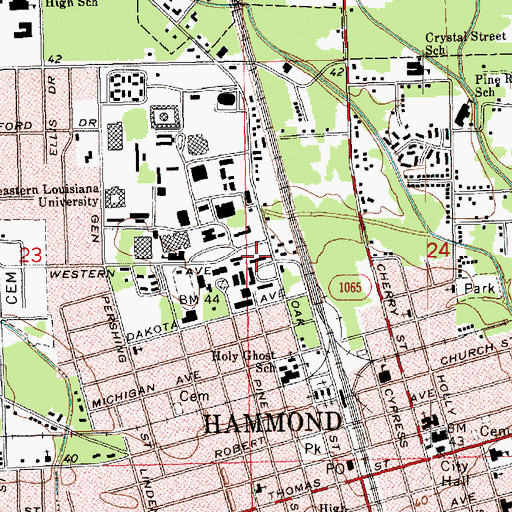 Topographic Map of Southeastern Louisiana University Mims Hall, LA