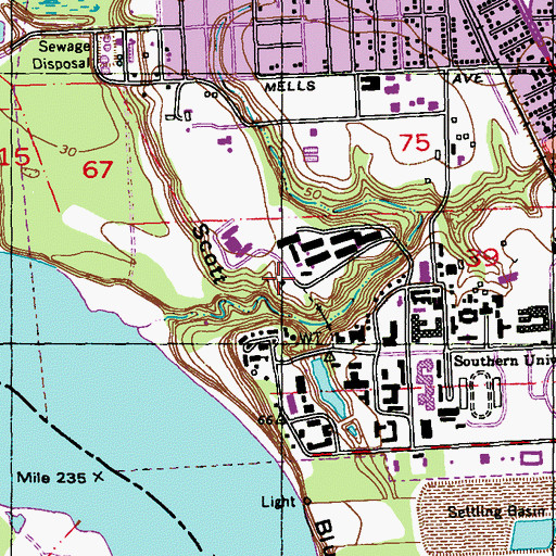 Topographic Map of Southern University Baranco - Hill Infirmary, LA