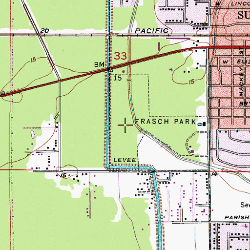 Topographic Map of Frasch Park Golf Course, LA