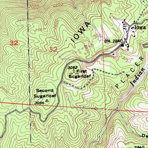 Topographic Map of First Sugarloaf, CA