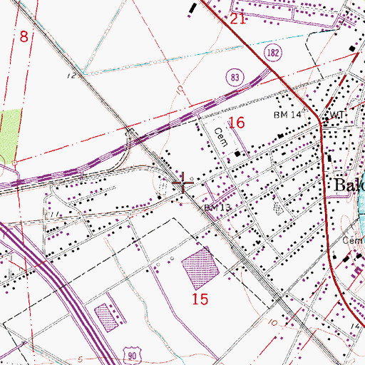 Topographic Map of Hines Memorial Temple Church, LA