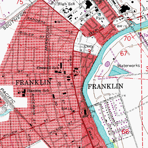 Topographic Map of Franklin United Methodist Church, LA