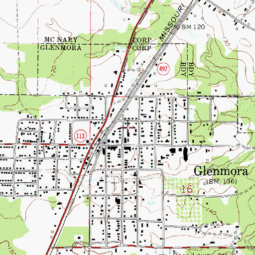 Topographic Map of Glenmora United Methodist Church, LA