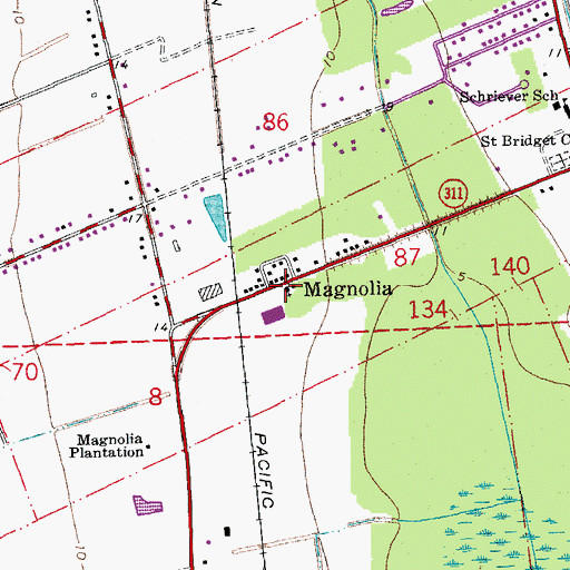 Topographic Map of New Magnolia Baptist Church, LA
